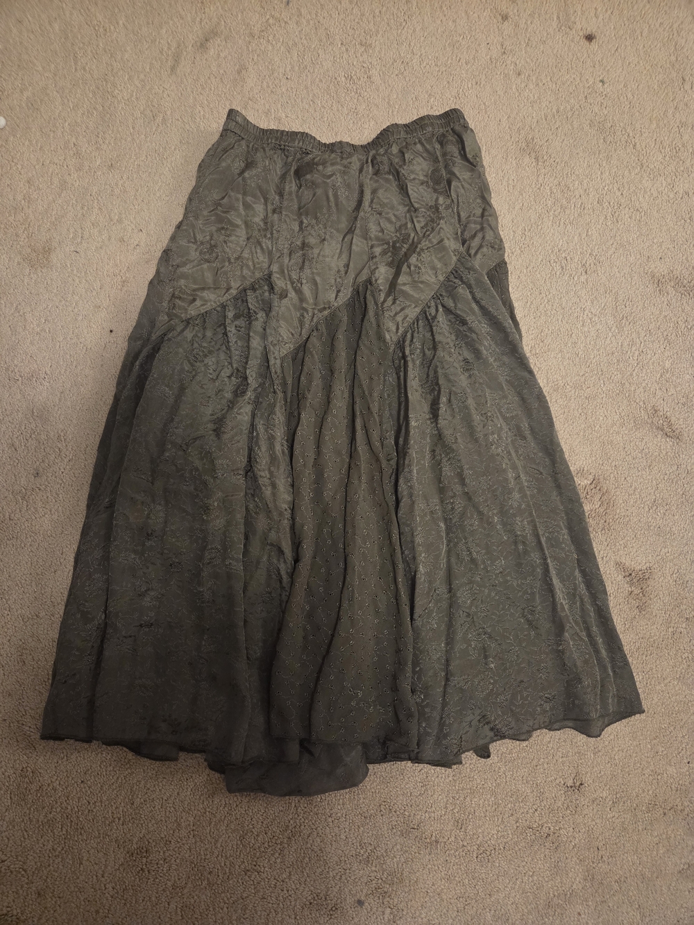 Coldwater Creek Olive Green Tiered Maxi Skirt